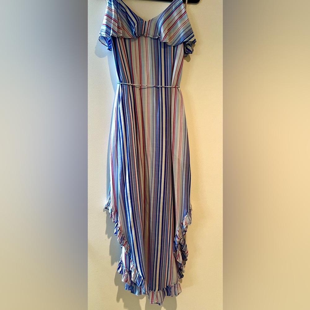 Tommy Bahama Seaside Escape Striped Maxi Dress Ruffle Hem Pockets XS - Picture 9 of 9